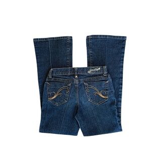 Grane Dark Blue Boot Cut Jeans with Gold Embroidery Girls Size 10 Slim